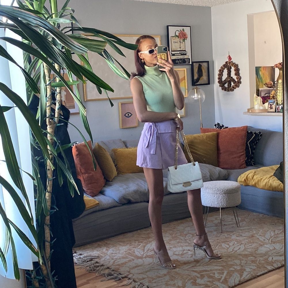 Zara Lavender Linen Blend Bow Trim Skort - Picture 14 of 16